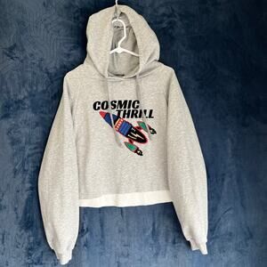 Zara Cosmic Thrill Rocket Ship Gray Cropped Casual Pullover Sweater Woman Medium